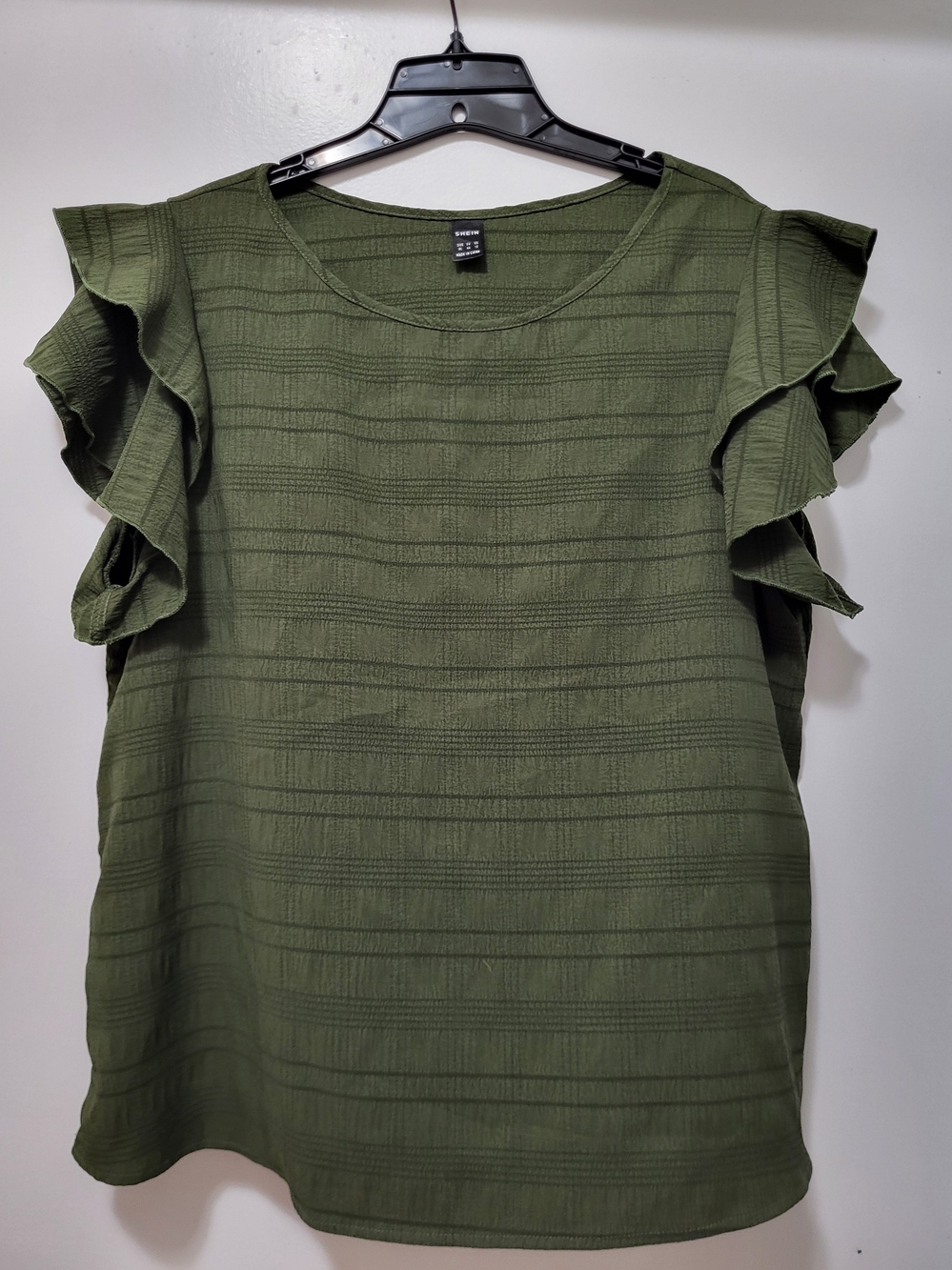 SHEIN Olive Green Ruffle Sleeve Blouse